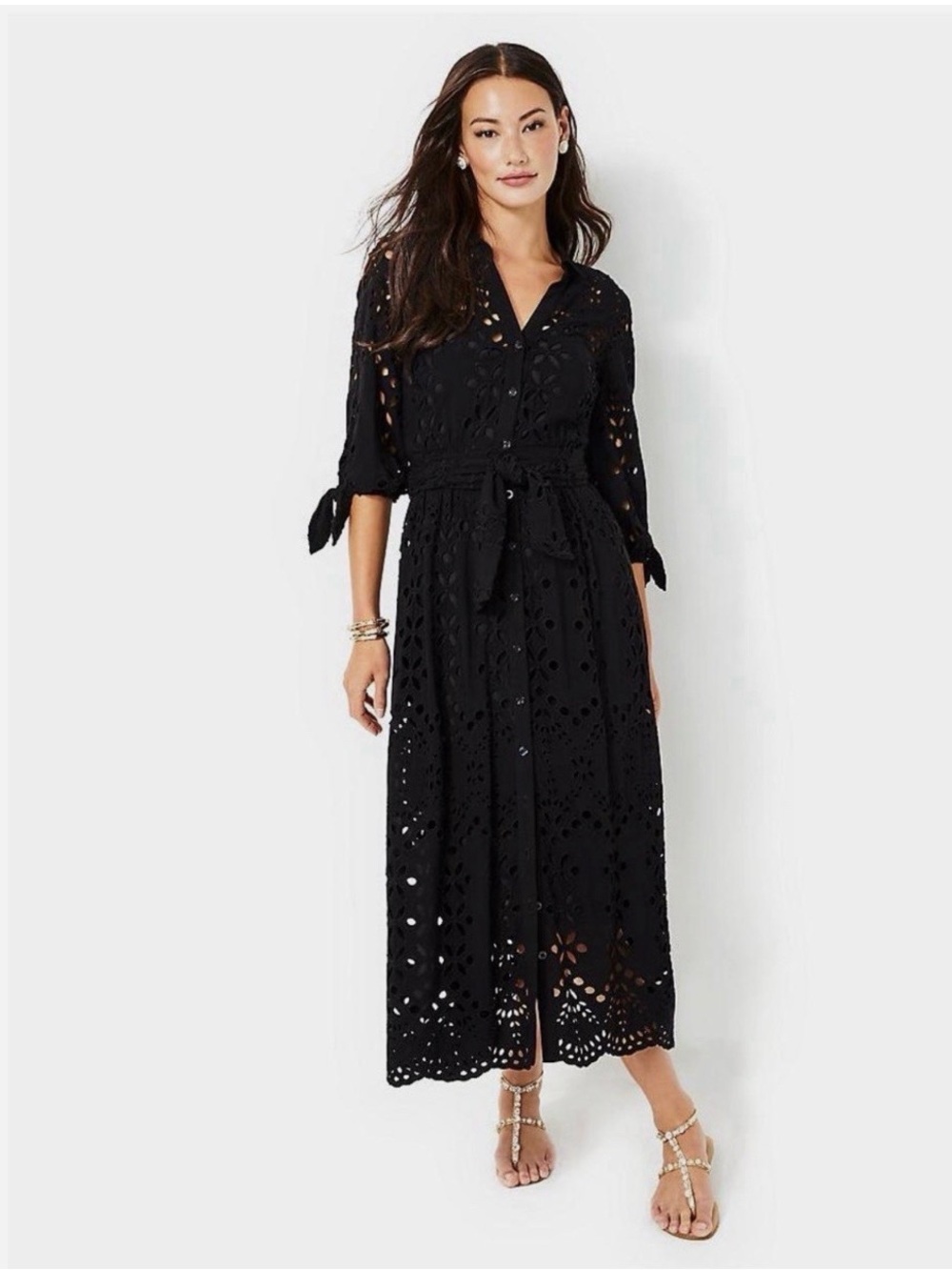 Lilly Pulitzer Black Eyelet Tie-Waist Maxi Dress